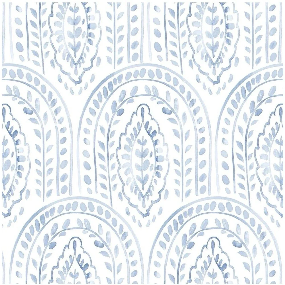 Peel Stick Wallpaper Contact Removable Boho Modern Blue White 17.3